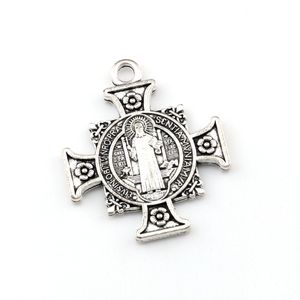 30Pcs Quis Et Dues Saint Michael Cross Silver Medal Charm Pendants For Jewelry Making Bracelet Necklace DIY Accessories 34X40.2mm A-517