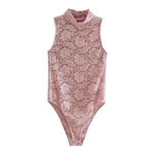 Elegant Women Ransparent Lace Bodysuit Fashion Ladies Floral Embroidery a Sexy Female Sweet Stand Collar 210427