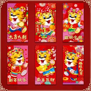 Geschenkverpackung 6PCS/Set Kids Geschenke 3D Effect Cartton Muster Tiger Jahr China Springfestival Lucky Money Taschen Hongbao Red Umschläge