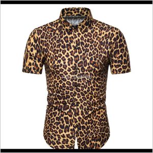 Apparel Clothing Mens Shirts Miicoopie Kortärmad för sommar Leopard Print Casual Fashion Men Kiniv