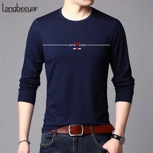 Moda Marka Tshirt Męskie Wysokiej Jakości Bawełniane Topy Street Trends Trendy Z Długim Rękawem Koszulka Koreańska Mężczyźni Odzież 210629