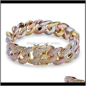 Länkarmband Jewelrythreecolor Mens Armband Zircon Hiphop Cuban Chain Europe and America Selling Drop Delivery 2021 Kl4sw