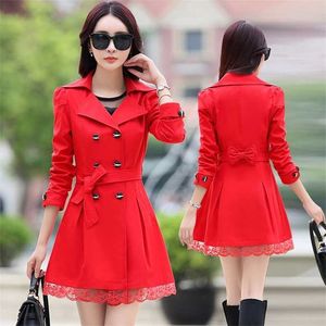 Spring Trench Coat for Women Streetwear Turn-down Collar Double Breasted Black Coats Female Plus Size 3XL 4XL Clothes 211026