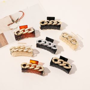 Vintage Metal Chain Hair Claws Large Square Clamps Acrylic Bath Barrette Ponytail Clip Women Girl Hair Accessories