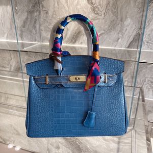 Women Handbags Designer Totes Shoulder Crossbody Bag Golden Hardware Handbag Fashion Lady Crocodile Pattern Purses with Pony and Silk Scarf