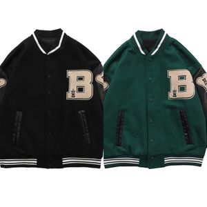 Streetwear Bomber Jacket Män Kvinnor 2021S Hip Hop Furry Bone Patchwork Färg Block Jackor Mens Harajuku Baseball Coats x0710