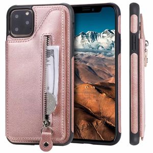 حالات الهاتف المقاومة للصدمات لـ iPhone 13 12 11 Pro XR XS Max 7 8 Plus Daul Buckle Pu Leather Kickstand Cover مع محفظة عملة السوستة