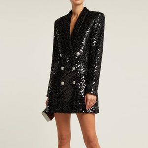 Kvinnors kostymer Blazers Högkvalitets mode 2021 Designer Blazer Women Double Lion Knappar Sjal Collar Glitter Sequined Long Runway Black