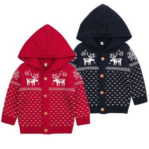 幼児男の子の女の子のセーターコート子供服秋冬のジャケットクリスマスの赤ちゃんニットカーディガン長袖フード付きジャンパー210417
