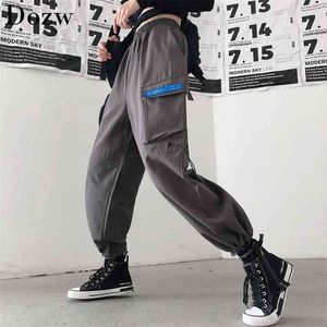 Lastbyxor kvinnor lösa streetwear sweatpants mode hög midja pojkvän pocket byxor damer casual joggers 210515