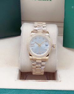 Elevata qualità oro rosa moda 31mm data orologi da donna orologi da donna abito braccialetto in acciaio inox orologio diamante anello di diamanti automatico con orologio da polso meccanico box regalo