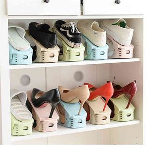 10pcs Durable Adjustable Shoe Organizer Footwear Support Slot Space Saving Cabinet Closet Stand Shoes Storage Rack Shoebox 210811