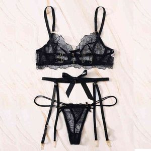 NXY sexy set3PCS Bra G-String Garter Suit Womens Sexy Lingerie Lace Top Set Lady Thong Underwear Female Fashion Erotic 1127