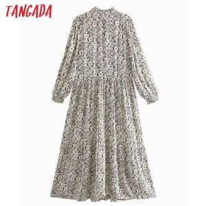 Tangada Mode Kvinnor Blommor Skriv ut Lång Klänning Långärmad Casual Kvinna Ruffle Dress 2W84 210609