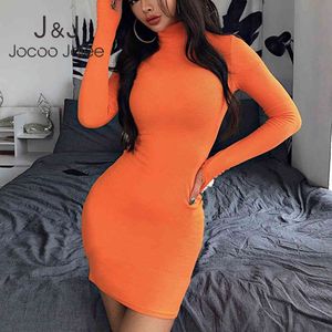 JOCOO Jolee Kadınlar Sonbahar Kış Seksi Balıkçı Yaka Gece Kulübü Bodycon Elbise Katı Rahat Sıkı Kalça Mini Elbise 210518