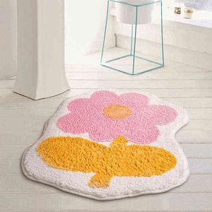 Kwiat Mata Łazienka Nordic Fluffy Dywan Wanna Side Dywan Wanna Podłoga Anty Slip Pad Bathmat Doormat Kids Room Home Decor 211109