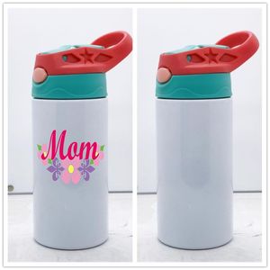 12oz DIY Sublimation Kinder Sippy Cup Tassen Edelstahl Skinny Tumbler Flasche Doppelwandige Vakuumisolierte Tasse Flip Top Flaschen