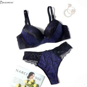 NXY Sexy Set Beauwear 38D-48D Big Cup Plus Size Dessous Set Print Floral Spitzenunterwäsche für Frauen Sexy gepolsterter Form-BH 1127