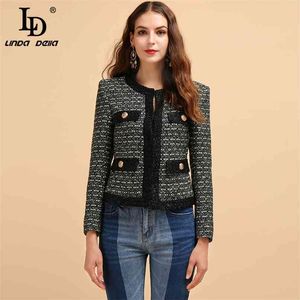 Fashion Runway Summer Winter Elegant Vintage Jacket Women's Long Sleeve Button Ladies Stylish Weaving Coats Tops 210522