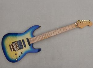 Guitarra elétrica azul com pickups ssh, floyd rose, maple fretboard, flame bordo folheado