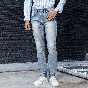 Italian Style Fashion Men Jeans Retro Light Blue Elastic Slim Fit Ripped Denim Trousers Vintage Designer Hip Hop Cotton Pants