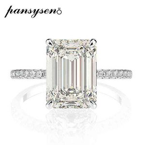 Pansysen Real スターリングシルバーエメラルドカットイメージのためのMoissaniteダイヤモンドの結婚指輪を作成する贅沢なプロポーザル婚約指輪201116 H1115