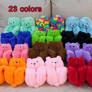 Women Home Indoor Soft anti-slip Faux Fur Cute Slippers Winter Warm Shoes Cartoon Plush Teddy Bear Slippers 922