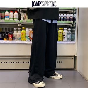 Kapments Män Overaller Wide Legs Streetwear Baggy Pants 2021 Spring Mens Black Harajuku Sweatpants Male Casual Harem Joggers 5xL 220214