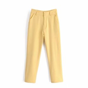 Mode Office Ladies Byxor Höst Kvinnor Gul Polyesterbyxor Snygg Kvinna Casual Pant Streetwear Girls Trouser 210430