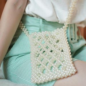 Borse da sera 2022 Summer Women Pearl Handbag Woven Mobile Phone Bag Lady Small Mini Flap Casual Shoulder Girls Holiday Travel