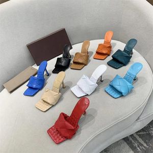 Designers Woman Lido Sandals Square Toe High Heels Top Quality Open-toe Woven Flat Slippers Designer Summer All-match Stylist Shoes Heel 9cm