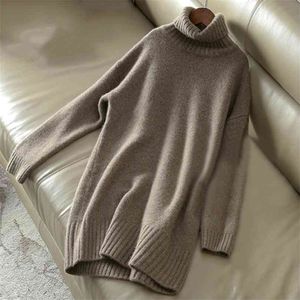 Maglione di cashmere da donna dolcevita lavorato a maglia pullover di lana lungo sciolto spesso caldo moda casual da donna 210922