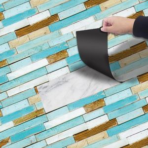 Sfondi Adesivo per pavimenti con venature del legno blu mediterraneo Decorazioni per la casa vintage Carta da parati autoadesiva impermeabile Rotolo 20 * 300 cm