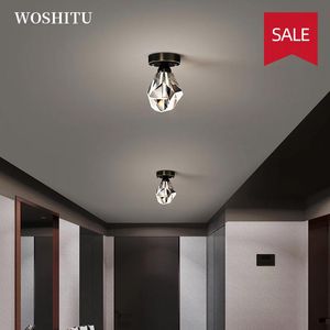 Taklampor Modern LED Crystal Lamp för vardagsrummet Aisle Gold/Black Decor Shade Entrance Lighting Fixture