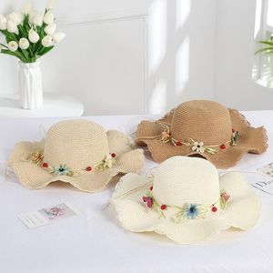 Xiaoqing Garland Dalga-Kenar Güneş Şapka Dokuma Tatlı Güneşlik Plaj Şapka Kapaklar Geniş Ağız Şapkalar