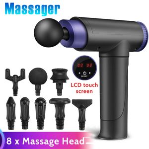 Massage Gun 8 Heads 22 Gear Percussion Massager Djupvävnadsmuskler Vibrera Avkopplande Ben Neck Hela Kroppsmuskler Avkopplingsmaskin för Fitness Slimming Guns Home Gym