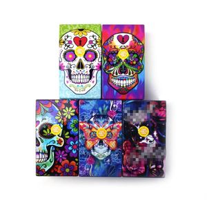 Pretty Colorful Plastic Portable Tobacco Cigarette Case Holder Skull Pattern Storage Auto Open Flip Cover Box Innovative Protective Shell Smoking DHL Free