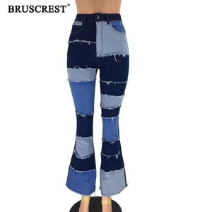 Bell Bottom Jeans Frauen Patchwork Flare Stretch Ripped Color Block Vintage Denim Hosen Damen Hosen 210708