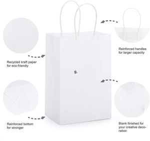 Clothing Wardrobe Storage White Kraft Paper Bulk Gift Bags with Handles for Baby Shower, Birthday Parties, Restaurant takeouts RRE12525