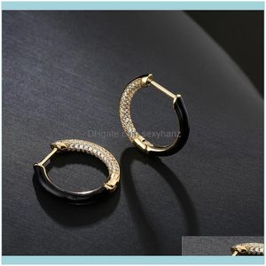 Charm Jewelry4 tarzı Altın Renk CZ Düğün Küpeleri Kadınlar için Siyah/Beyaz Kübik Zirkonya Hoop Femme Bijoux Doğum Günü Damlası Teslimat 2021 K8HMS