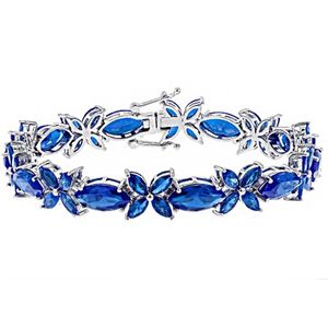 Uue jóias clássico azul spinel rhodium mosaic sobre pulseiras de prata quatro pétala flor em forma elegante na moda jóias Prom presentes natal gi