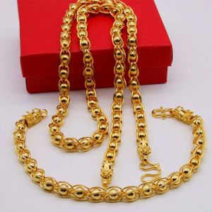 Ohrringe Halskette Aussage Herrenschmuck Sets Gelbgold gefüllt solide Drachenperlen Kette Armband Set männliche Hip Hop Accessoires Geschenk