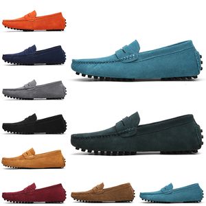 Discount Non-Brand men dress suede shoes black dark blue red gray orange green brown mens slip on lazy Leather shoe 38-45