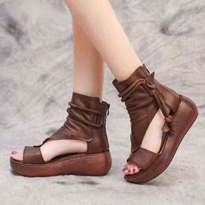 Sandali Hot 2022 New Summer Black Women Leather Cool Boots Platform Shoes Zeppe Fashion Outdoor 220121