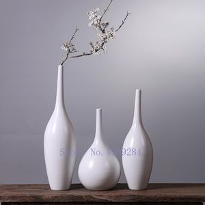 Vasen Retro weiße Keramikvase handgemachte Blumenarrangement langer Hals modern minimalistisch für Blumen Hochzeit