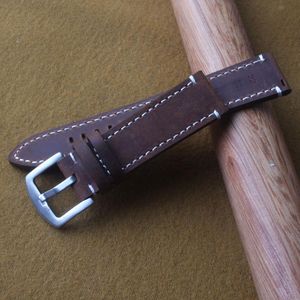 Wholesale strap line for sale - Group buy Watchband Brown With White Line Crazy Horse Genuine Leather Strap Mm High Quality Double Side Watch Band Bands