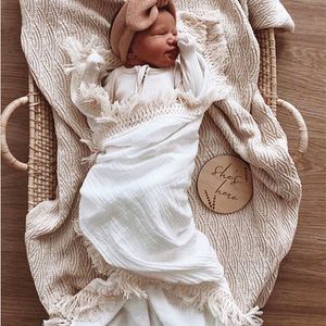 15788 Infant Baby Muslin Swaddle Wrap Covered Blanket Wraps Blankets Nursery Sängkläder Towning Tassel Babies Wrapped Cloth