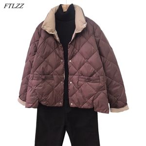 Winter Women Casual Stand Collarsingle Breasted Warm Down Jacket 90% White Duck Light Coat 210430