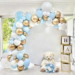 92st Macaron Blue Wedding Party Backdrop Baby Shower Arch Welcome Decoration Birthday Boy Golden Balloon Globos Garland Kits 220225