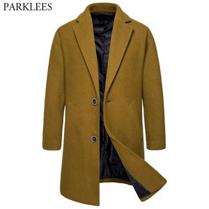 Мужская стильная верблюдная шерстяная смесь шерсти зима одиночная мужская мужская длинная траншея пальто Slim Fit Мужской пальто Windbreaker 210522